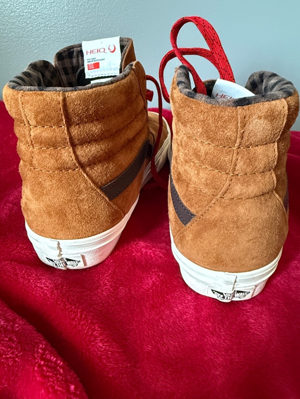 Vans Brown Suede High-Top Sneakers with Red Laces - Picture 3 of 5